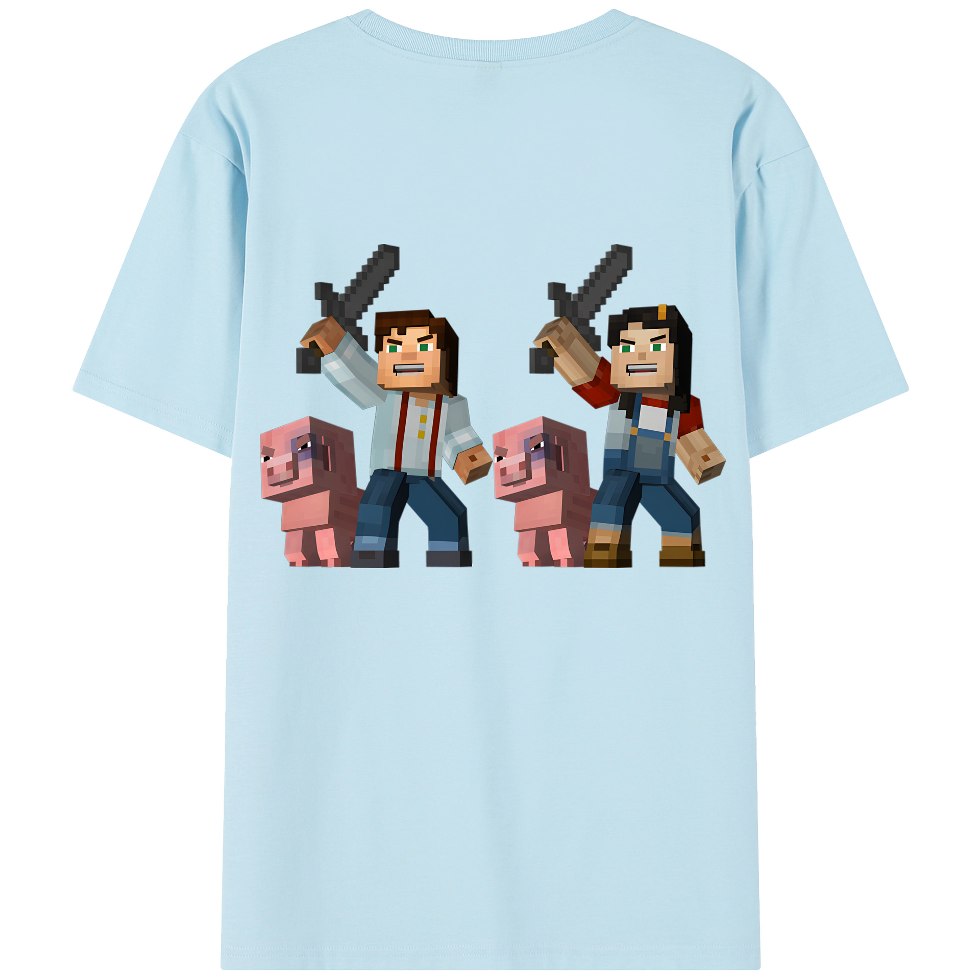 （画像用） マインクラフト ブロックの世界 Minecraft MC Block world 綿100％半袖Tシャツ（背面プリント）